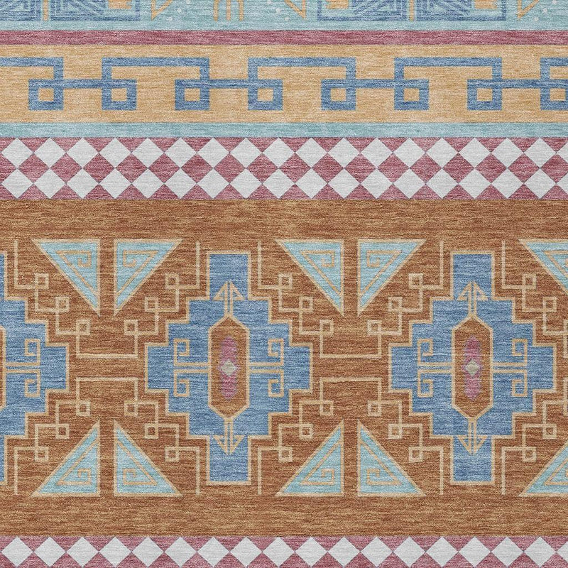 9' X 12' Blue And Aqua Tribal Washable Indoor Outdoor Area Rug Homeroots Outdoor