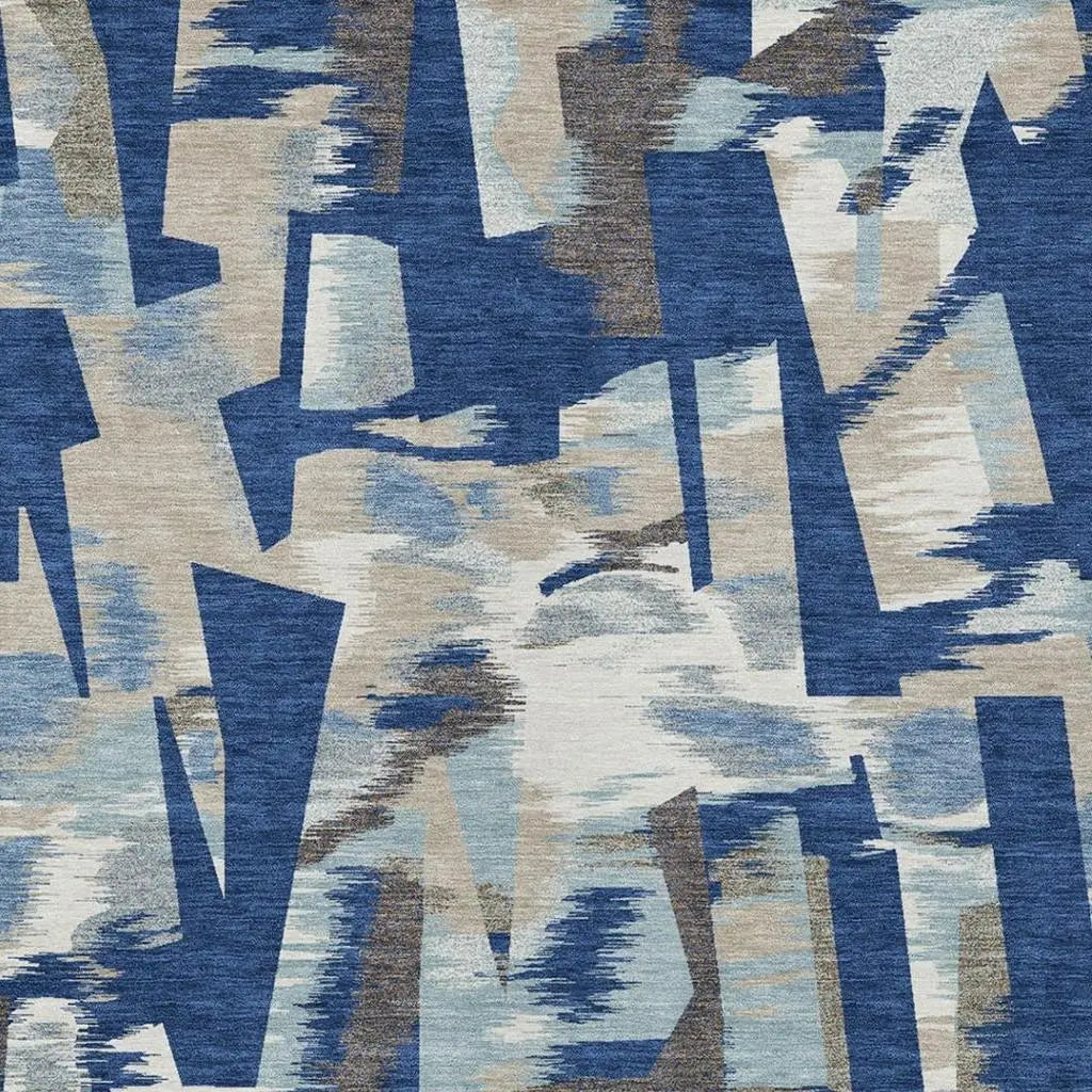 9' X 12' Blue And Beige Abstract Washable Indoor Outdoor Area Rug Homeroots Outdoor