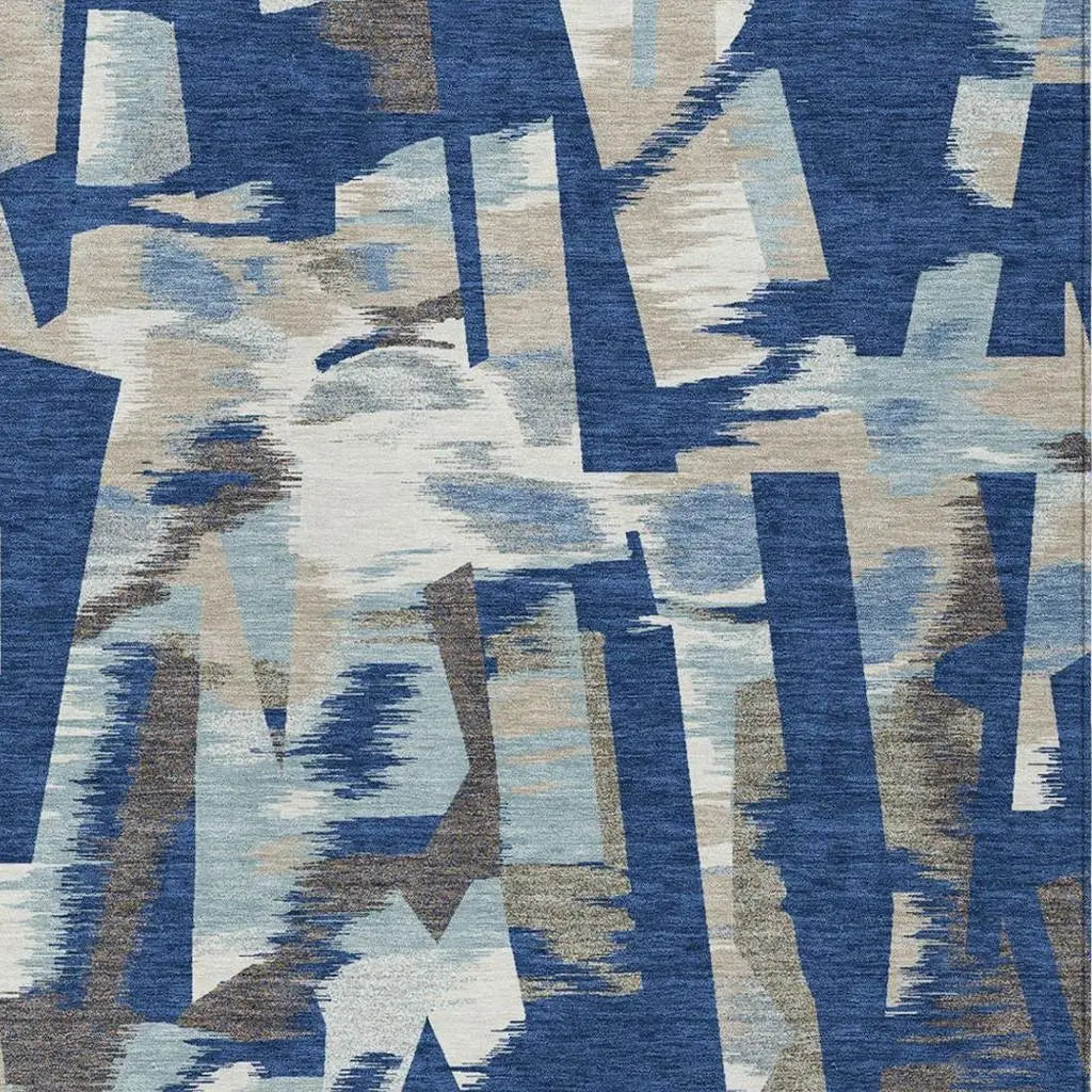 9' X 12' Blue And Beige Abstract Washable Indoor Outdoor Area Rug Homeroots Outdoor