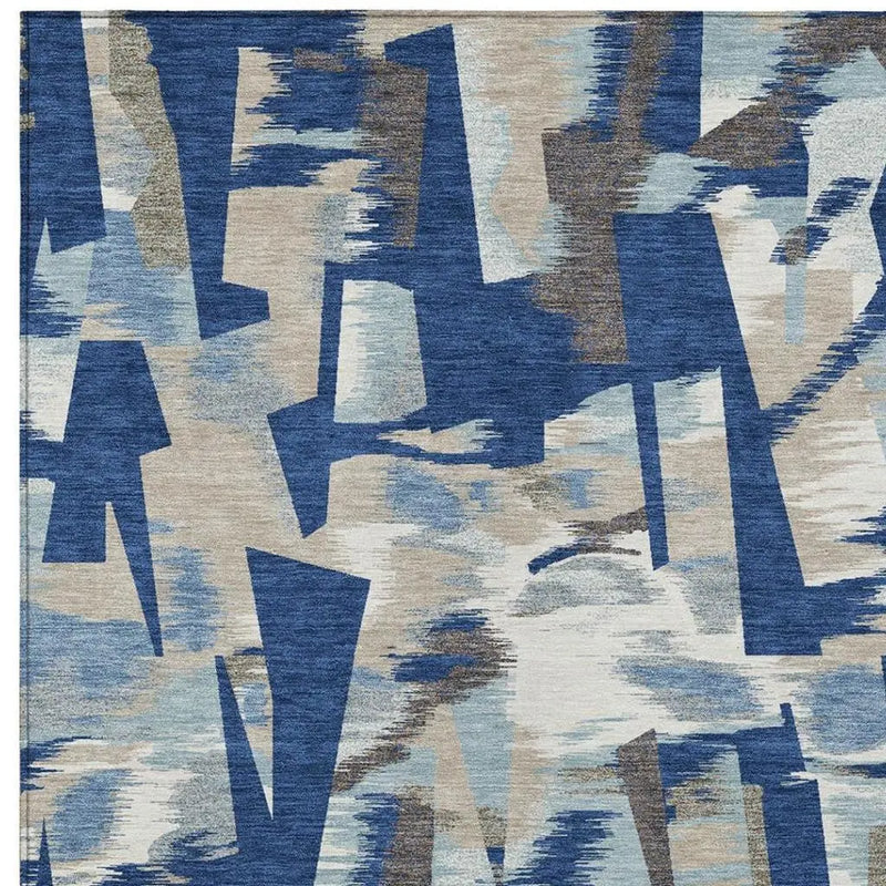 9' X 12' Blue And Beige Abstract Washable Indoor Outdoor Area Rug Homeroots Outdoor