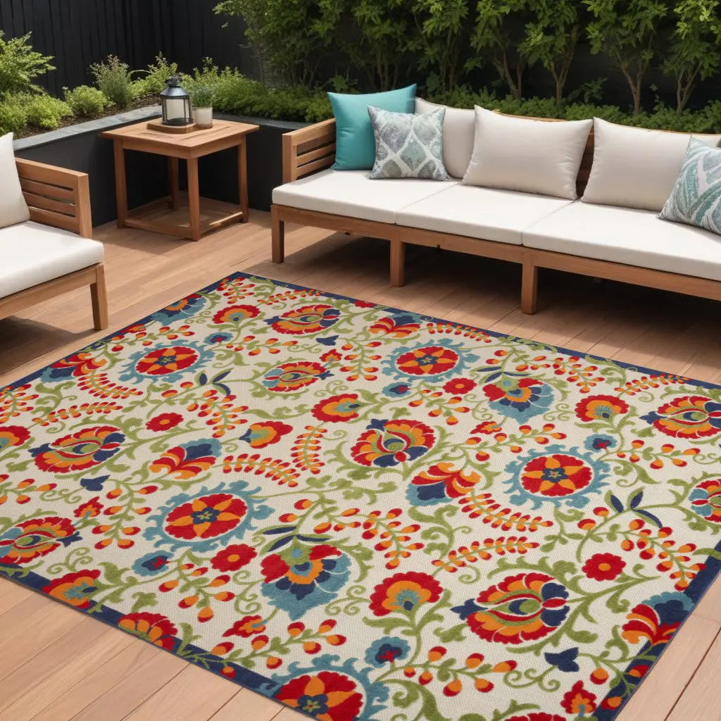 9' X 12' Blue And Beige Indoor Outdoor Area Rug Homeroots Outdoor