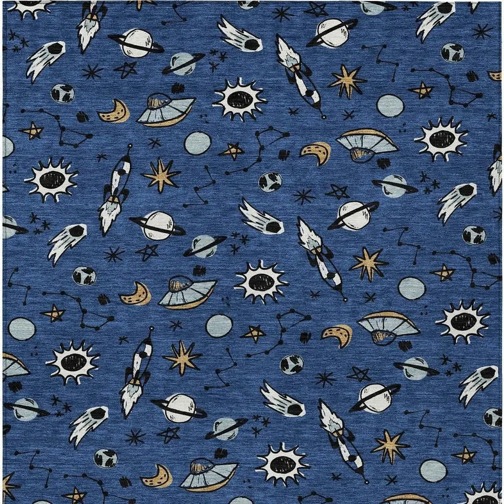 9' X 12' Blue And Black Animal Print Washable Indoor Outdoor Area Rug Homeroots Outdoor