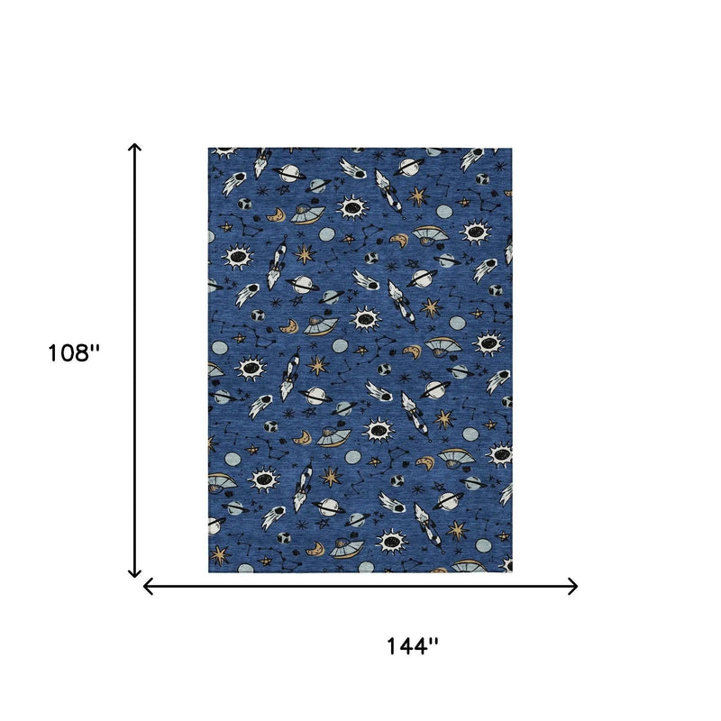 9' X 12' Blue And Black Animal Print Washable Indoor Outdoor Area Rug Homeroots Outdoor