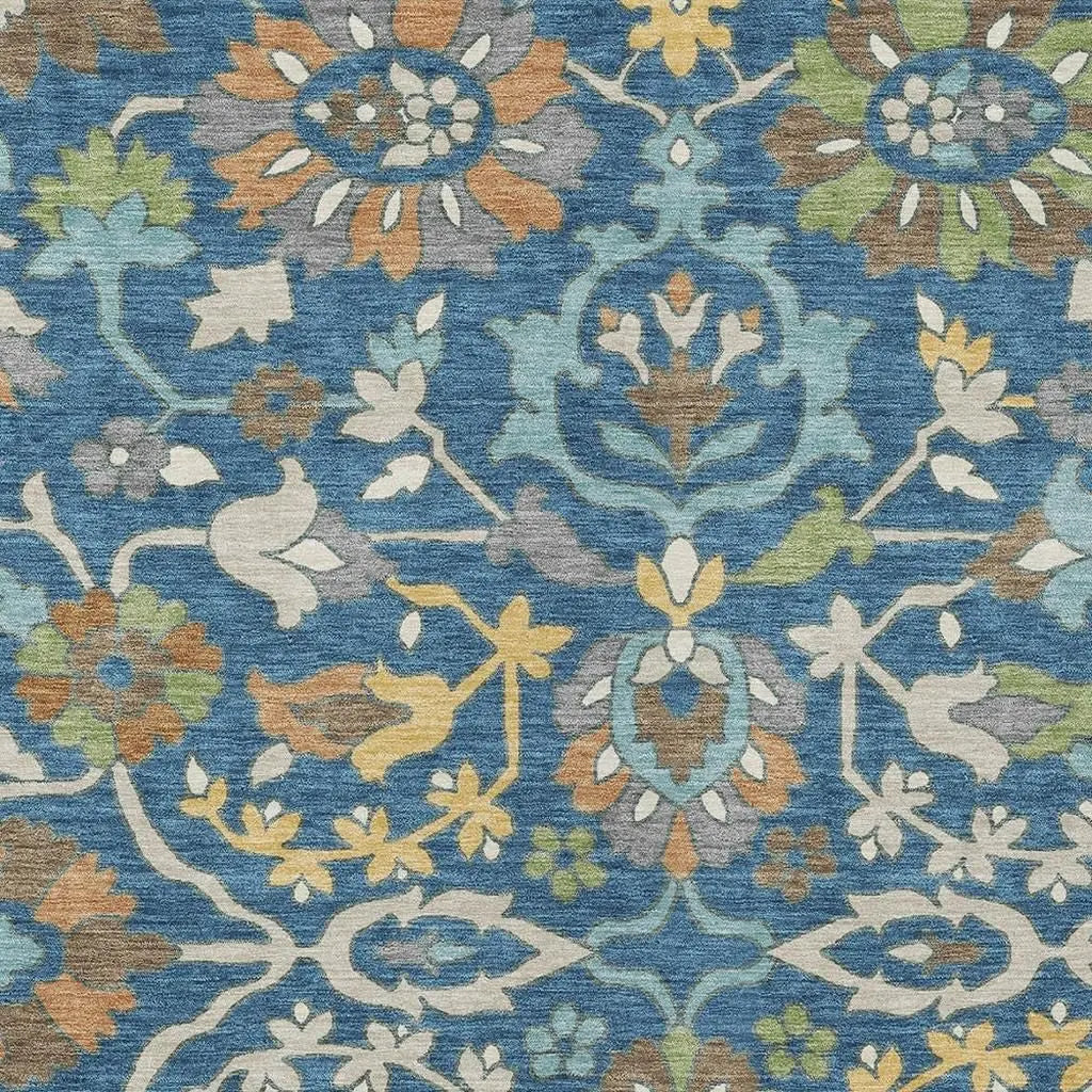9' X 12' Blue And Brown Floral Washable Indoor Outdoor Area Rug Homeroots Outdoor