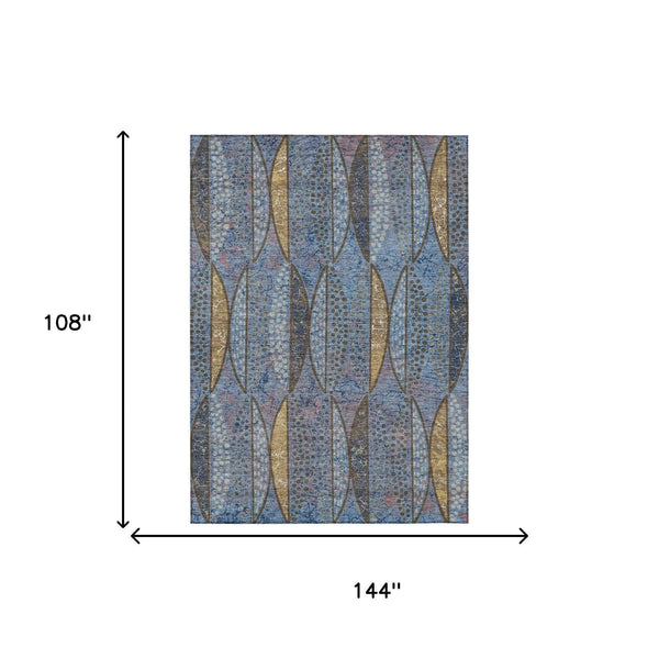 9' X 12' Blue And Brown Geometric Washable Indoor Outdoor Area Rug Homeroots Outdoor
