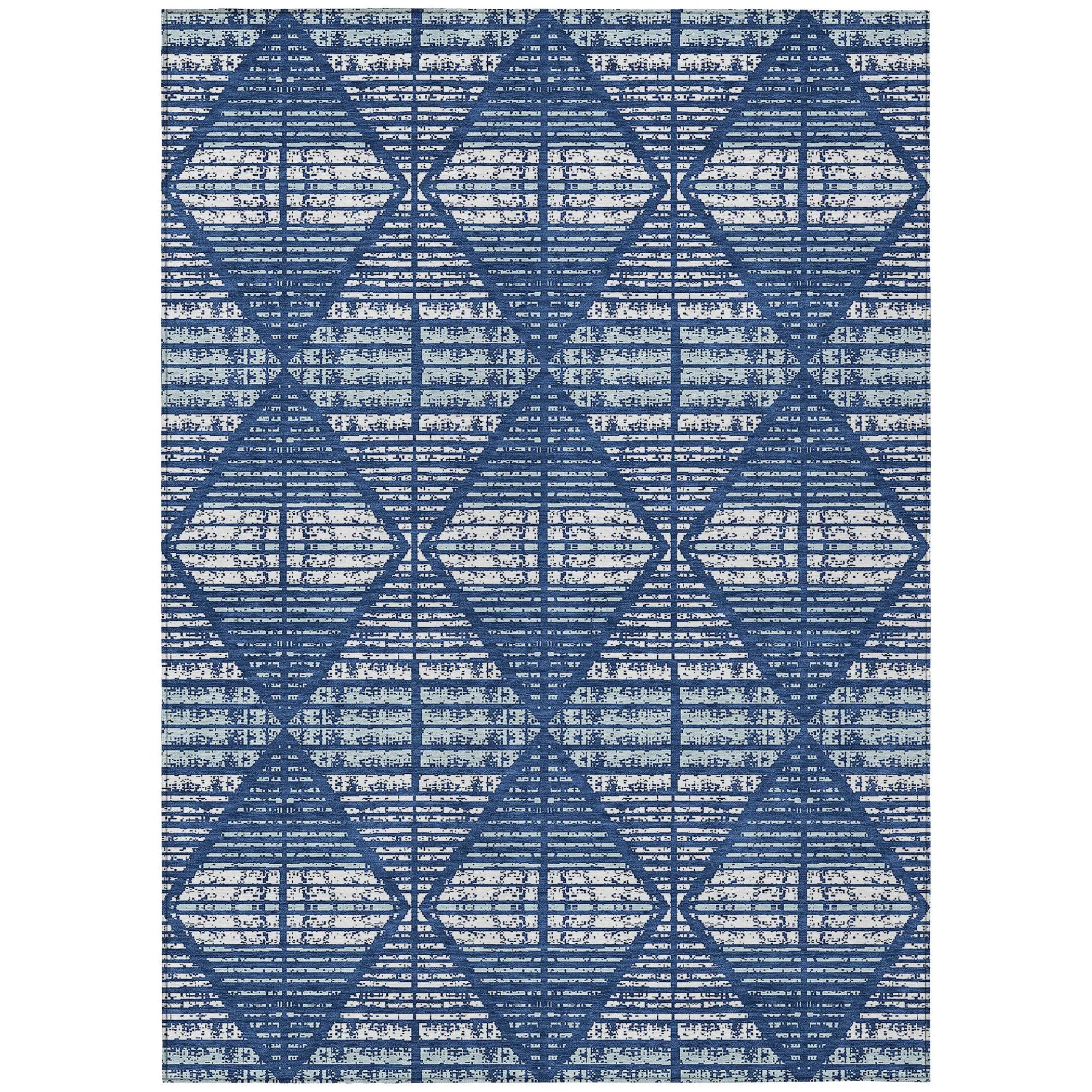 9' X 12' Blue And Charcoal Geometric Washable Indoor Outdoor Area Rug Homeroots Outdoor