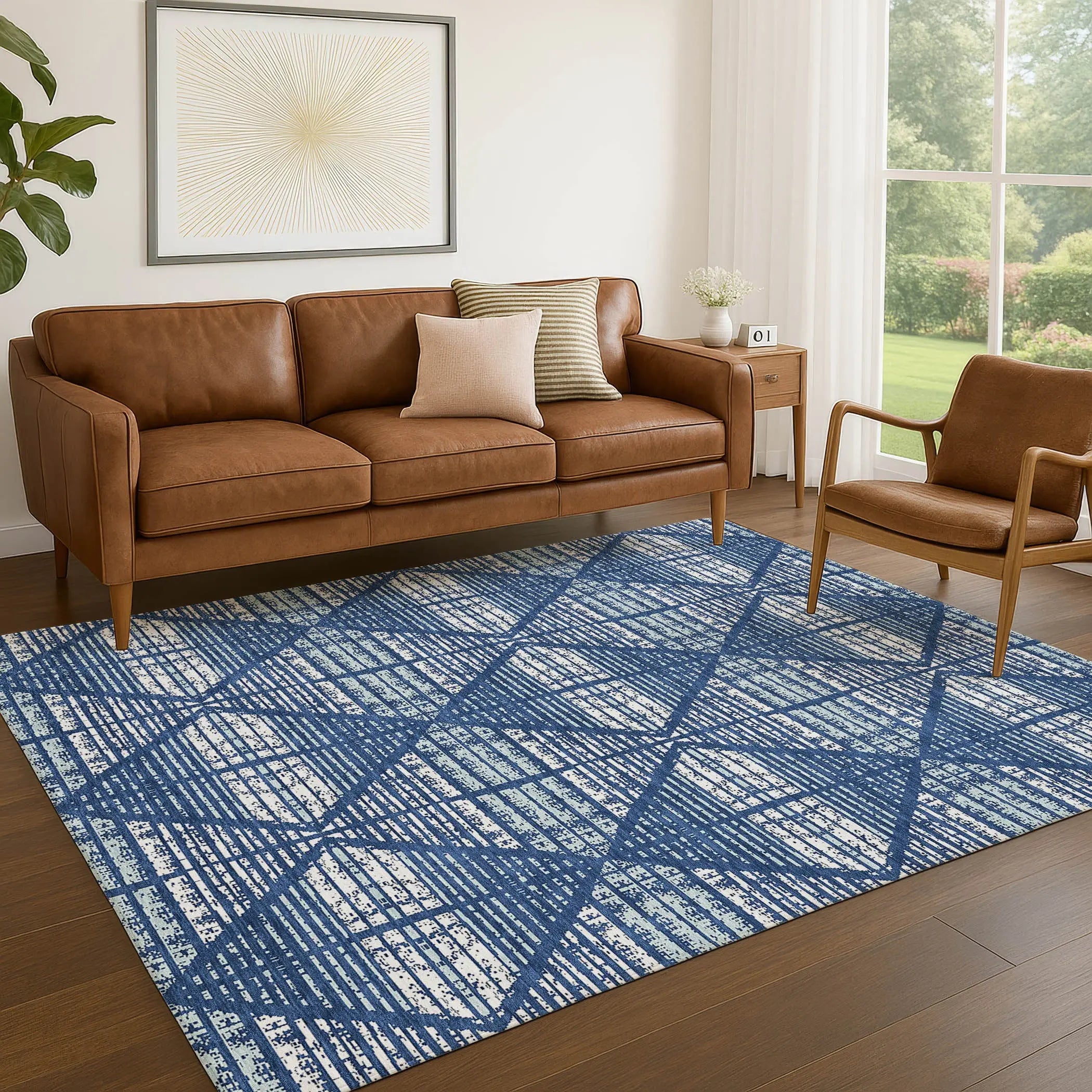 9' X 12' Blue And Charcoal Geometric Washable Indoor Outdoor Area Rug Homeroots Outdoor