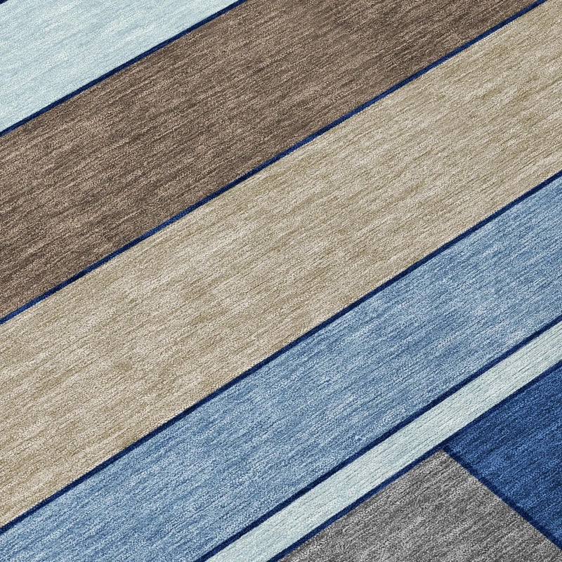 9' X 12' Blue And Chocolate Geometric Washable Indoor Outdoor Area Rug Homeroots Outdoor