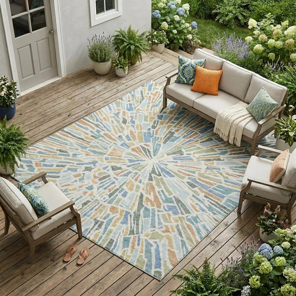 9' X 12' Blue And Denim Blue Abstract Washable Indoor Outdoor Area Rug Homeroots Outdoor