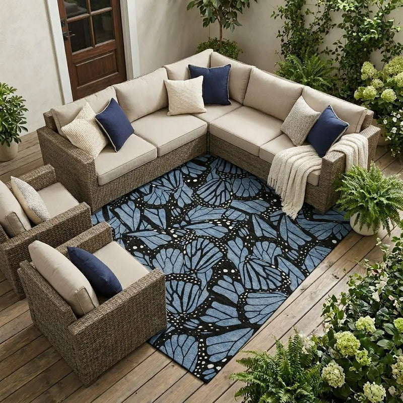 9' X 12' Blue And Denim Blue Animal Print Washable Indoor Outdoor Area Rug Homeroots Outdoor