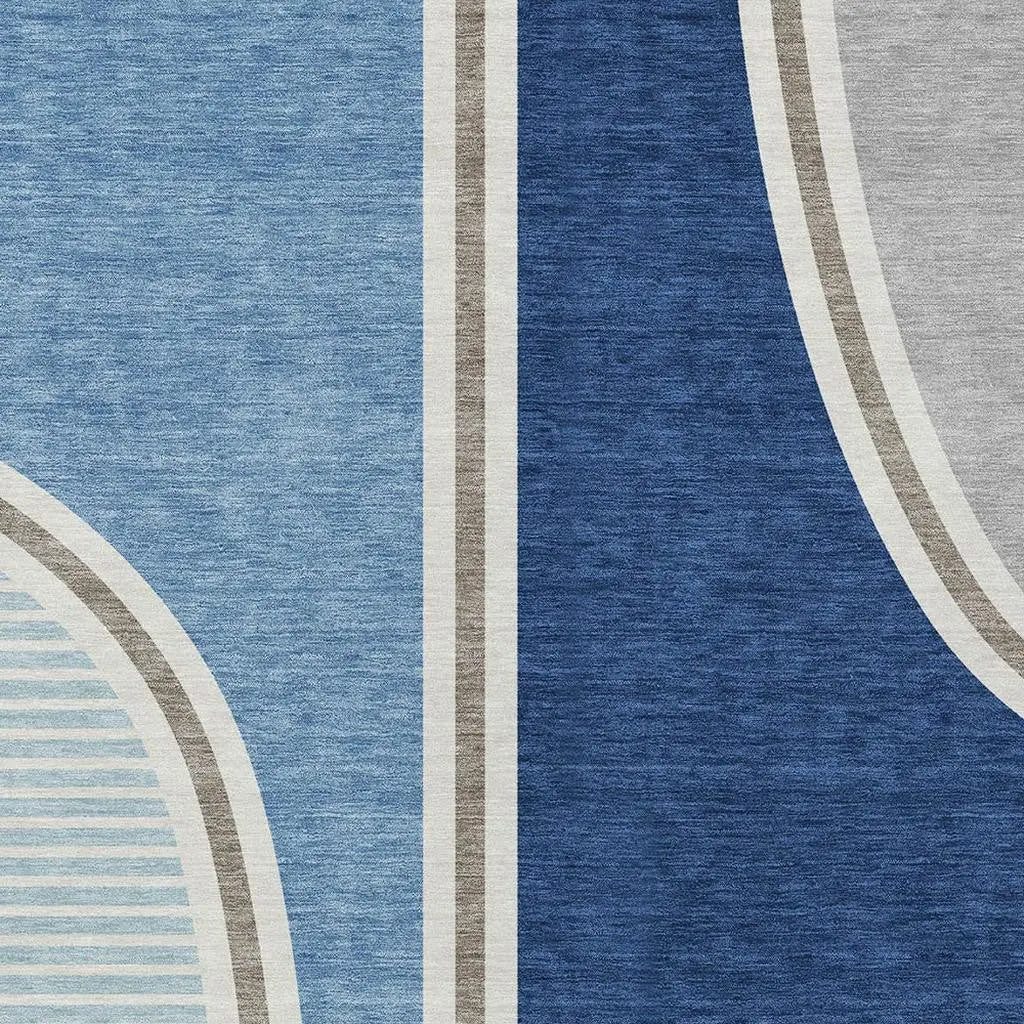 9' X 12' Blue And Denim Blue Geometric Washable Indoor Outdoor Area Rug Homeroots Outdoor