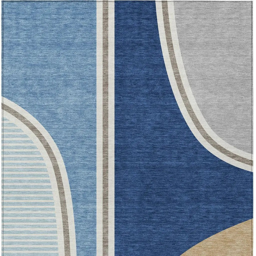 9' X 12' Blue And Denim Blue Geometric Washable Indoor Outdoor Area Rug Homeroots Outdoor