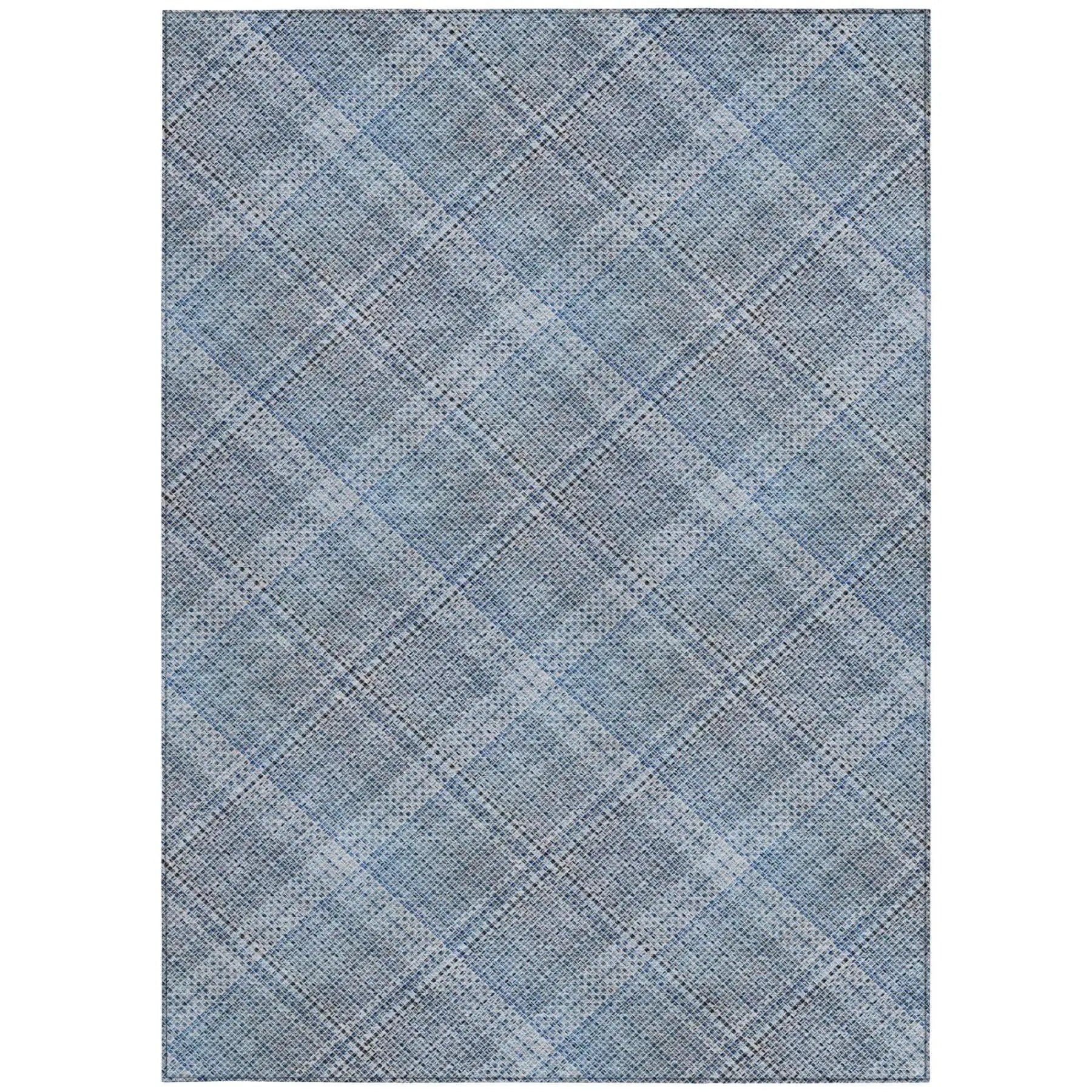 9' X 12' Blue And Denim Blue Plaid Washable Indoor Outdoor Area Rug Homeroots Outdoor