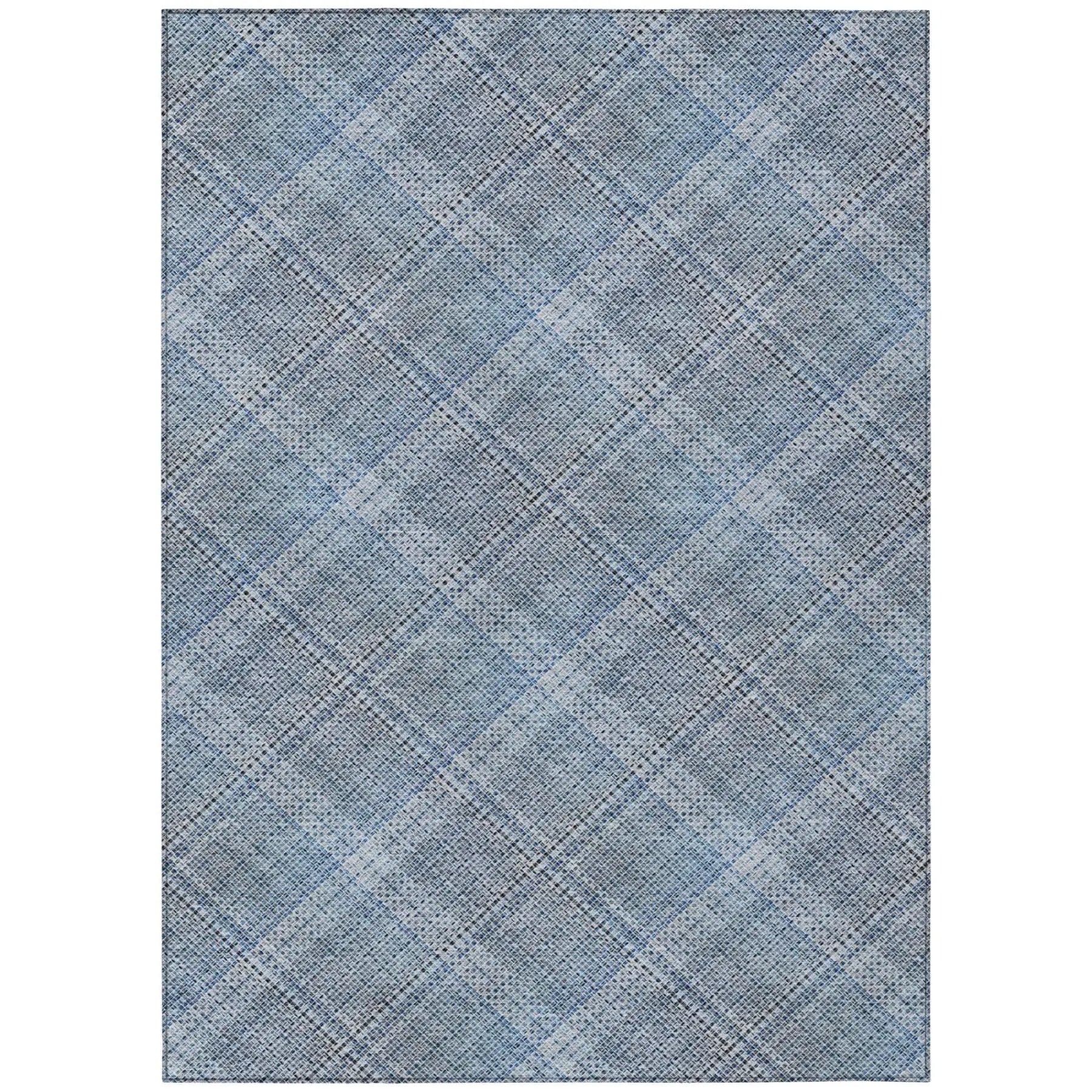 9' X 12' Blue And Denim Blue Plaid Washable Indoor Outdoor Area Rug Homeroots Outdoor