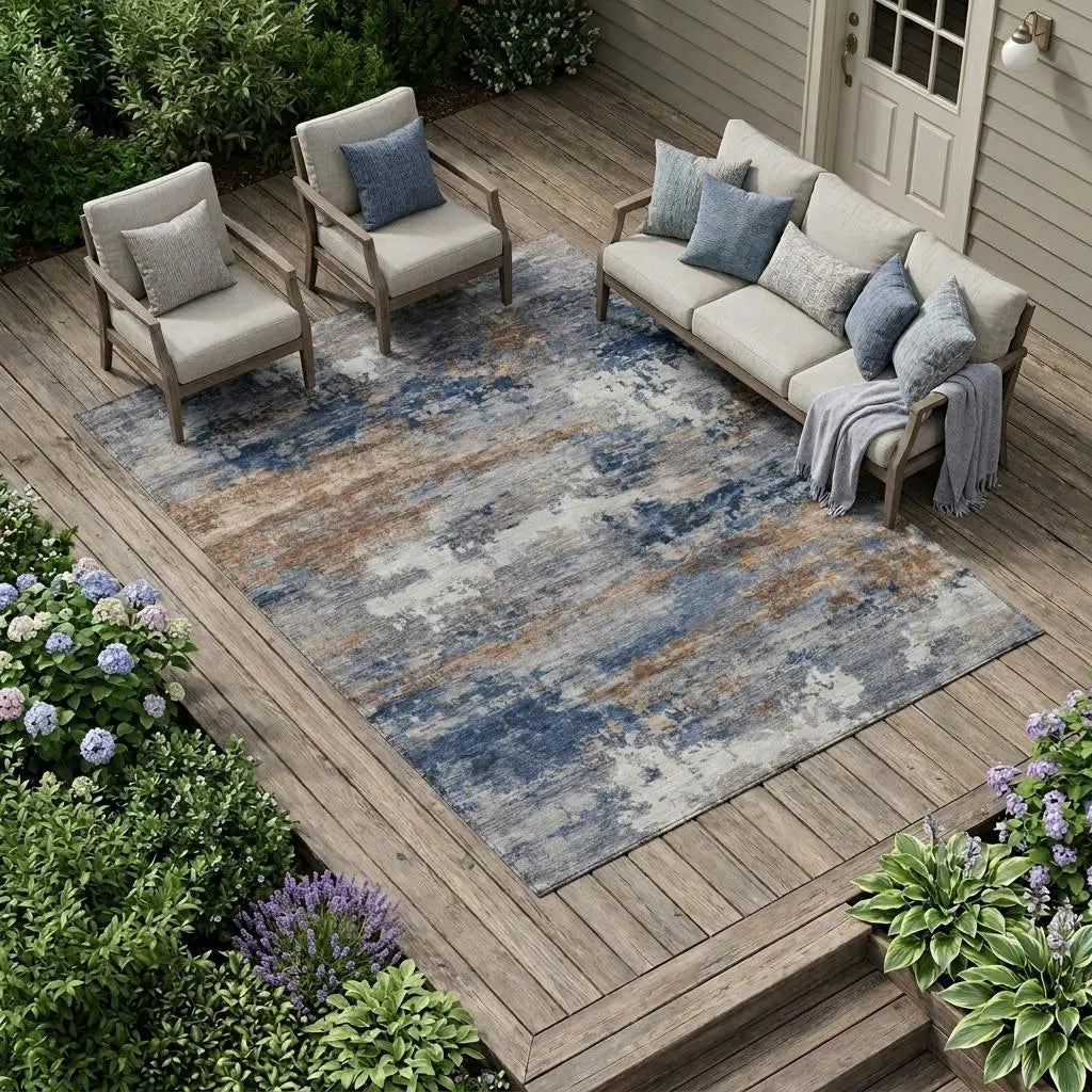 9' X 12' Blue And Graphite Abstract Washable Indoor Outdoor Area Rug Homeroots Outdoor