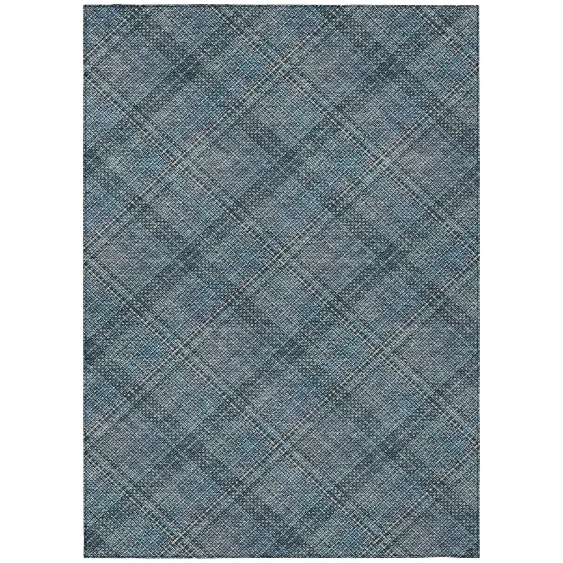 9' X 12' Blue And Graphite Plaid Washable Indoor Outdoor Area Rug Homeroots Outdoor