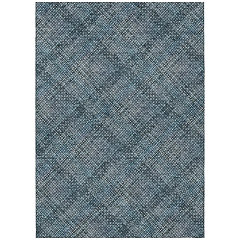 9' X 12' Blue And Graphite Plaid Washable Indoor Outdoor Area Rug Homeroots Outdoor
