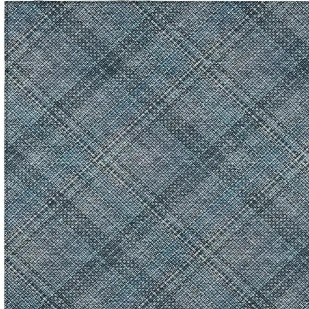 9' X 12' Blue And Graphite Plaid Washable Indoor Outdoor Area Rug Homeroots Outdoor
