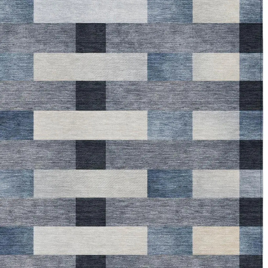 9' X 12' Blue And Graphite Striped Washable Indoor Outdoor Area Rug Homeroots Outdoor
