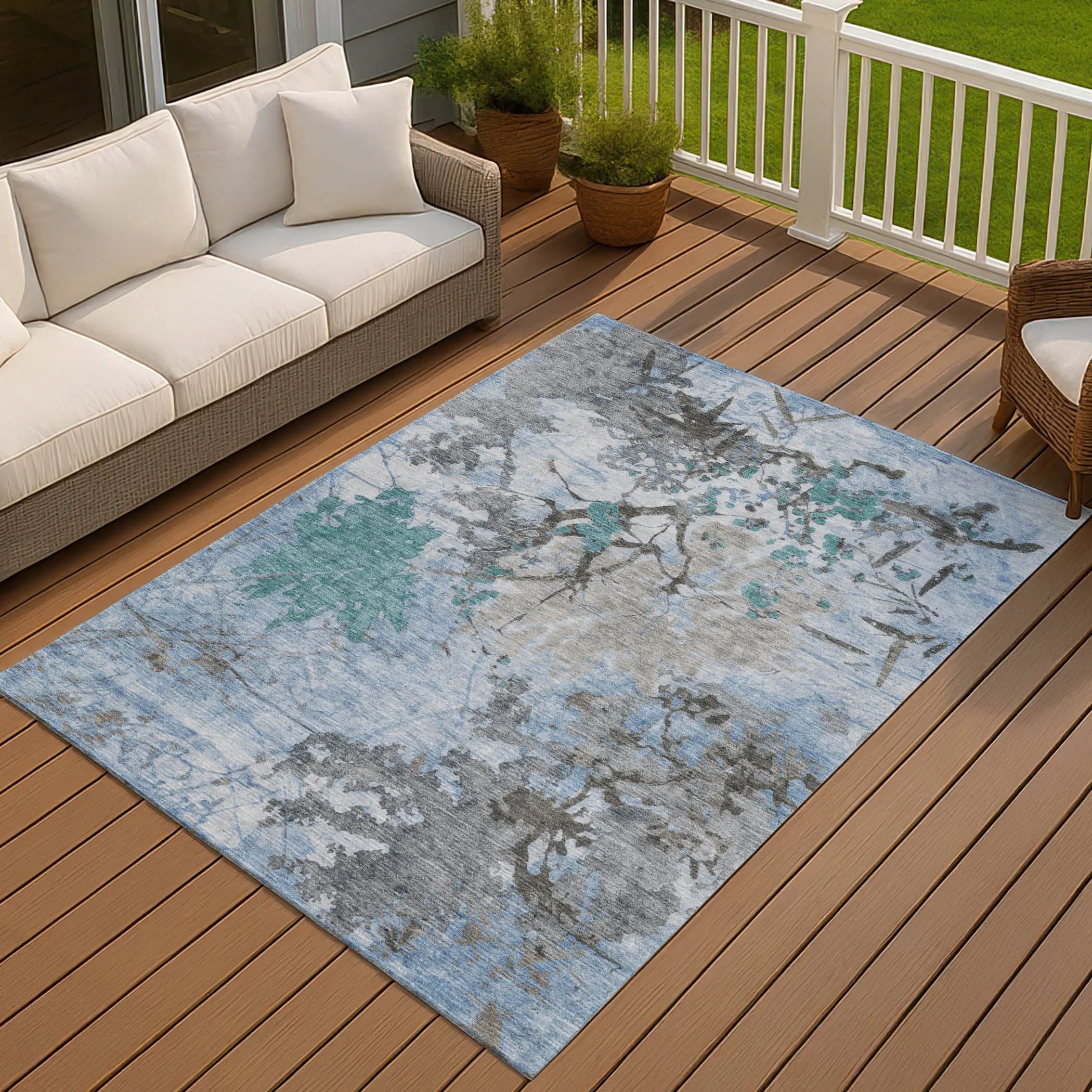 9' X 12' Blue And Gray Abstract Washable Indoor Outdoor Area Rug Homeroots Outdoor