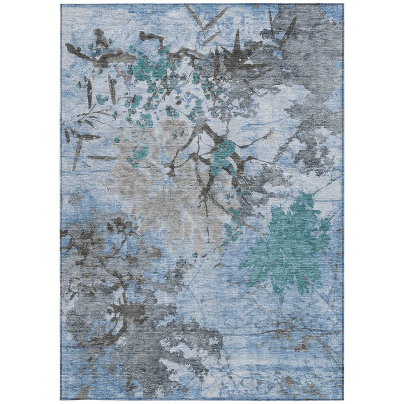 9' X 12' Blue And Gray Abstract Washable Indoor Outdoor Area Rug Homeroots Outdoor