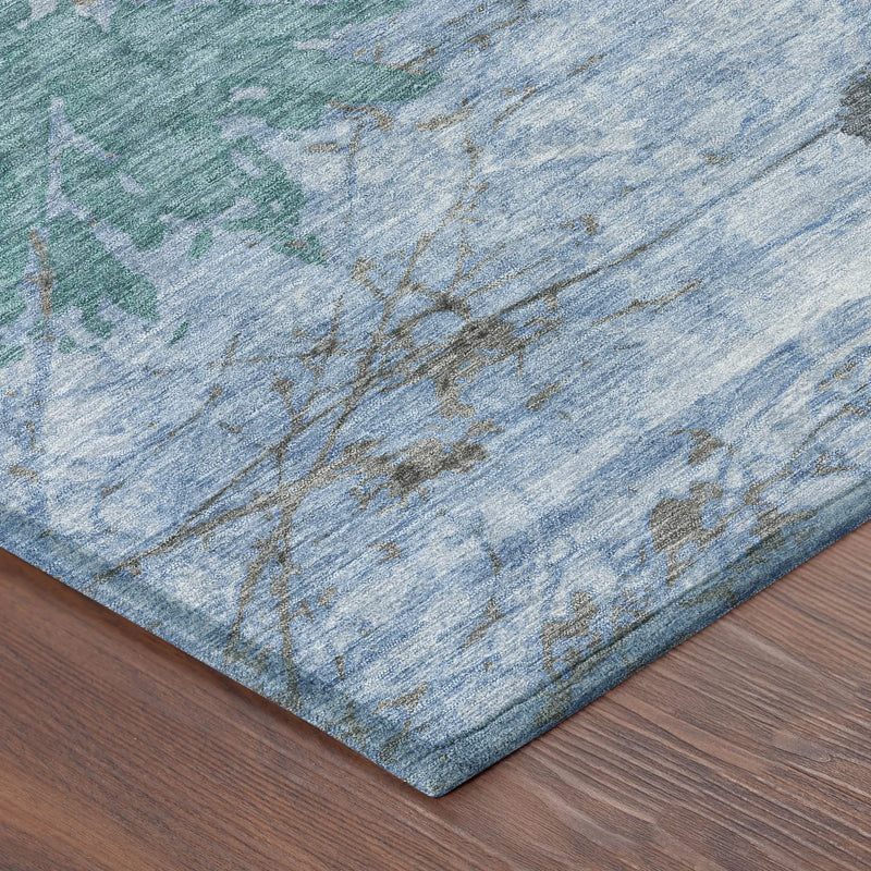 9' X 12' Blue And Gray Abstract Washable Indoor Outdoor Area Rug Homeroots Outdoor