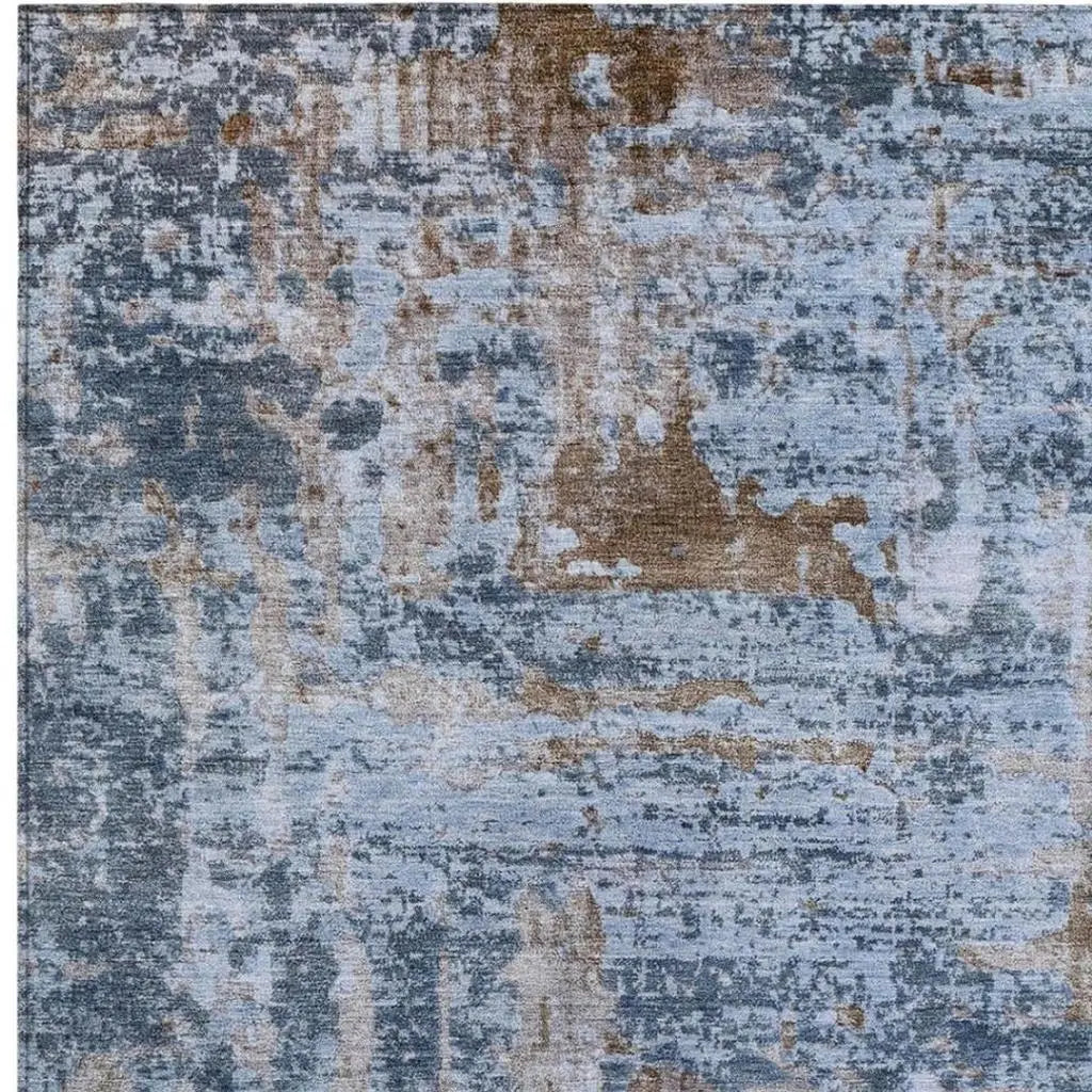 9' X 12' Blue And Gray Abstract Washable Indoor Outdoor Area Rug Homeroots Outdoor