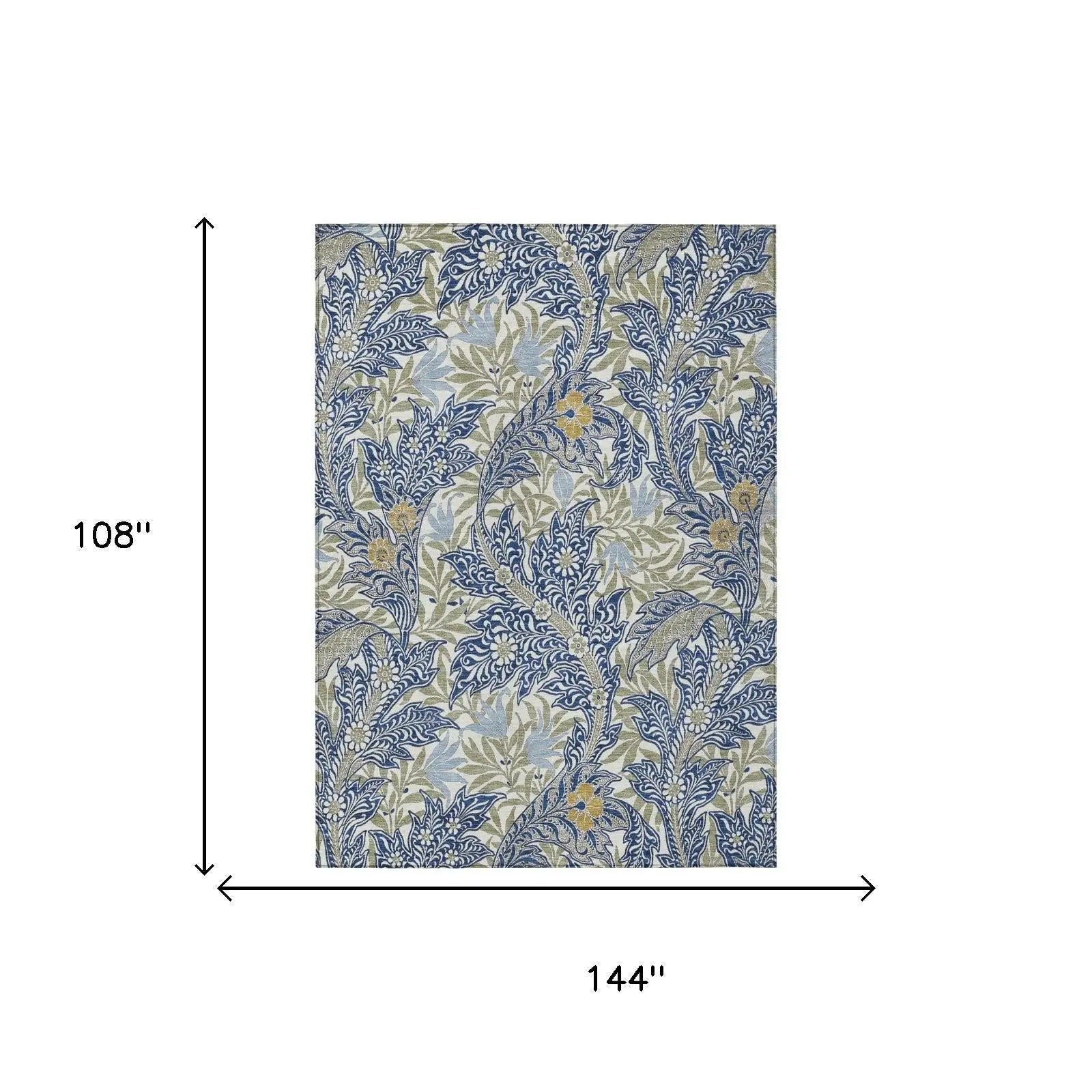 9' X 12' Blue And Gray Botanical Leaves Washable Indoor Outdoor Area Rug Homeroots Outdoor