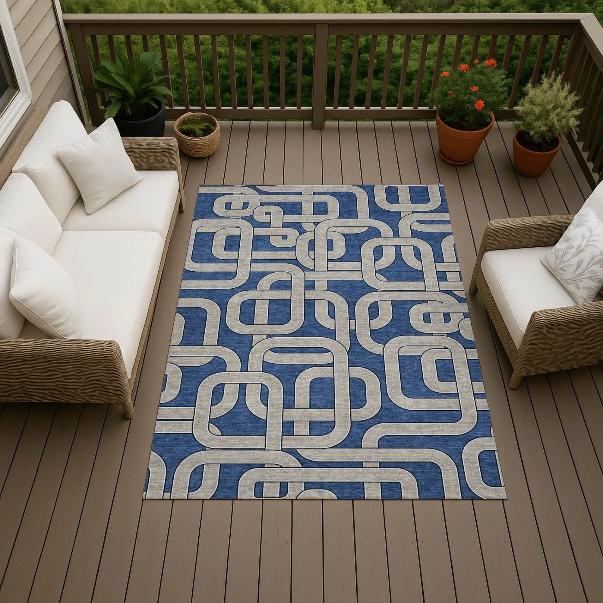 9' X 12' Blue And Gray Geometric Washable Indoor Outdoor Area Rug Homeroots Outdoor