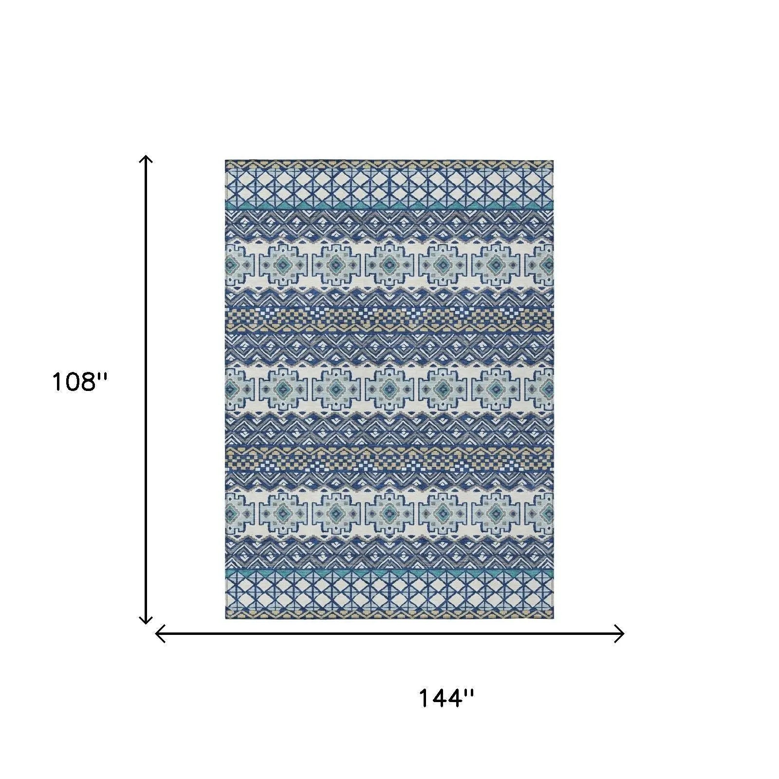 9' X 12' Blue And Gray Striped Washable Indoor Outdoor Area Rug Homeroots Outdoor