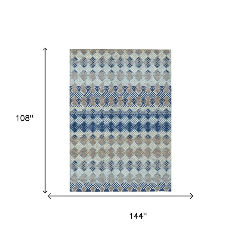 9' X 12' Blue And Gray Striped Washable Indoor Outdoor Area Rug Homeroots Outdoor