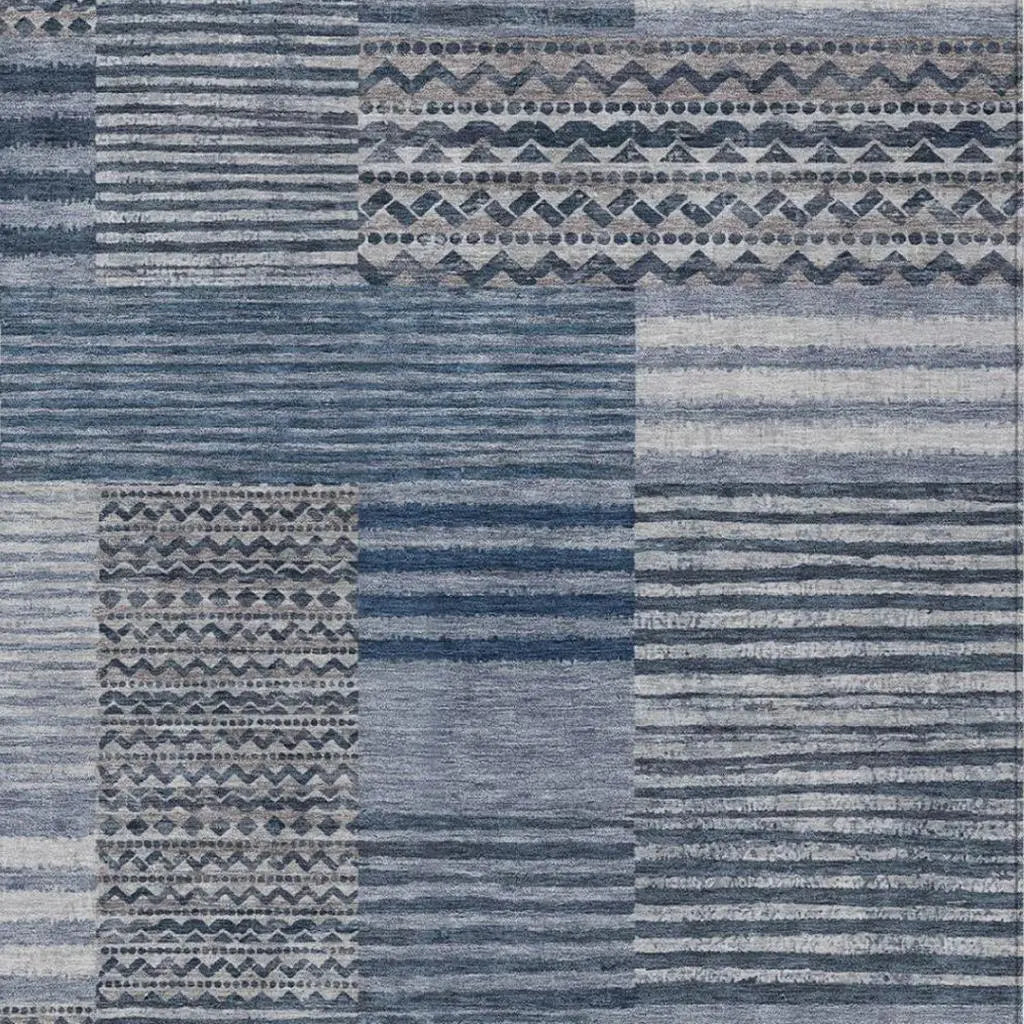 9' X 12' Blue And Gray Striped Washable Indoor Outdoor Area Rug Homeroots Outdoor