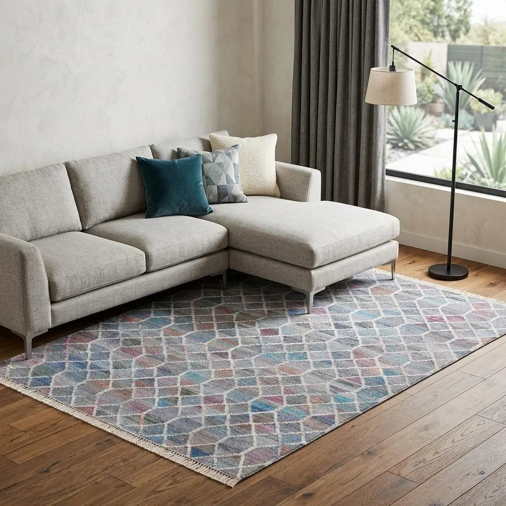 9' X 12' Blue And Gray Trellis Hand Woven Area Rug Homeroots Home Decor