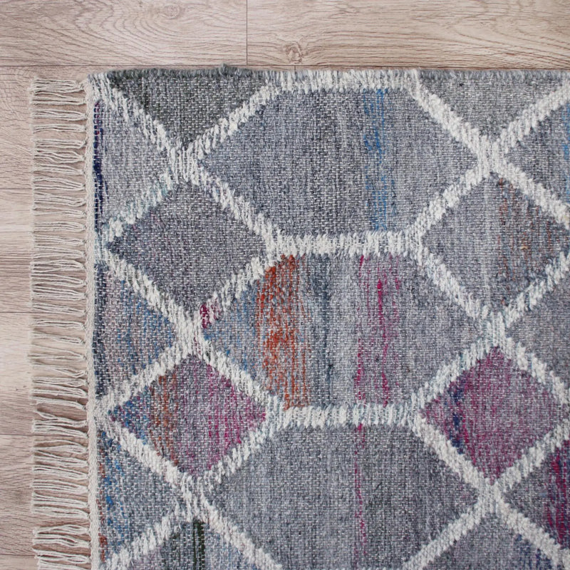 9' X 12' Blue And Gray Trellis Hand Woven Area Rug Homeroots Home Decor