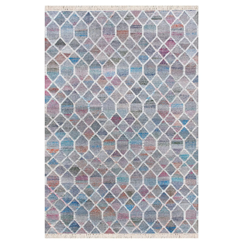 9' X 12' Blue And Gray Trellis Hand Woven Area Rug Homeroots Home Decor