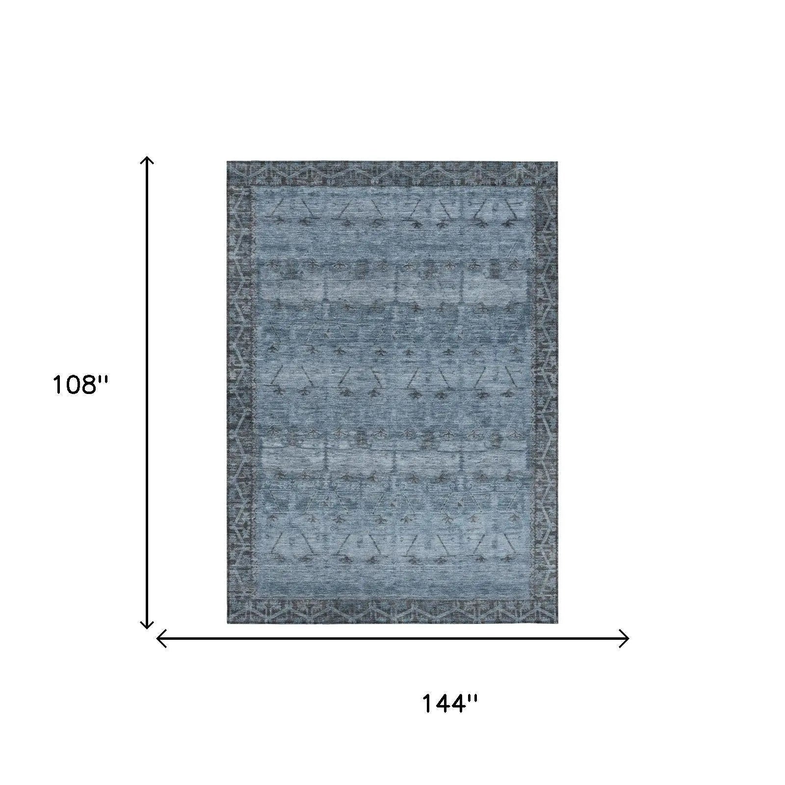 9' X 12' Blue And Gray Tribal Washable Indoor Outdoor Area Rug Homeroots Outdoor