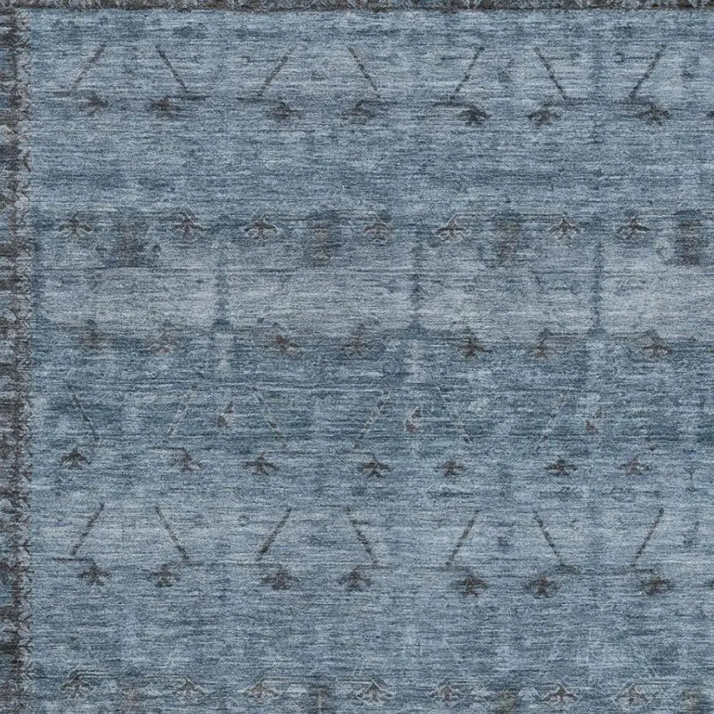9' X 12' Blue And Gray Tribal Washable Indoor Outdoor Area Rug Homeroots Outdoor