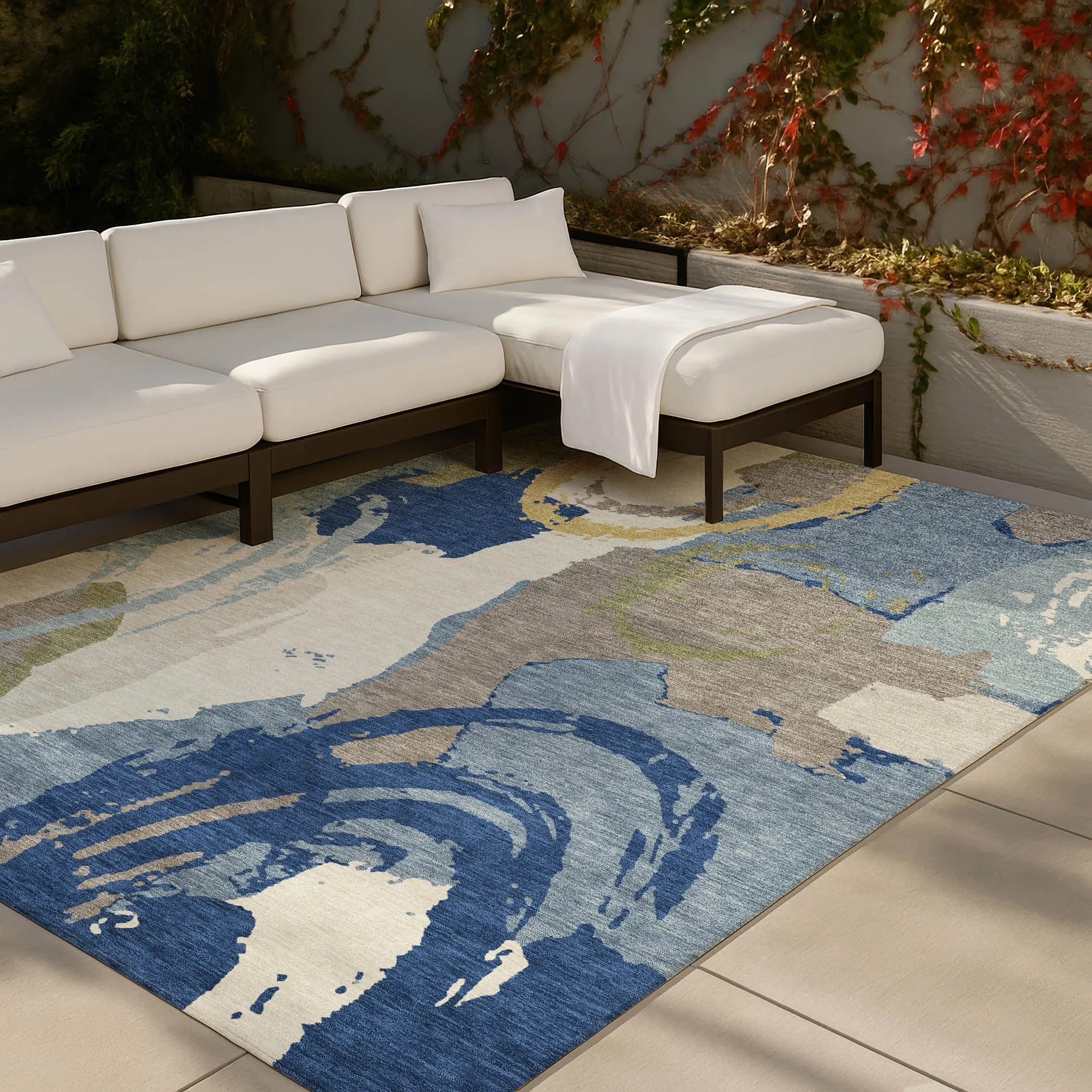9' X 12' Blue And Green Abstract Washable Indoor Outdoor Area Rug Homeroots Outdoor