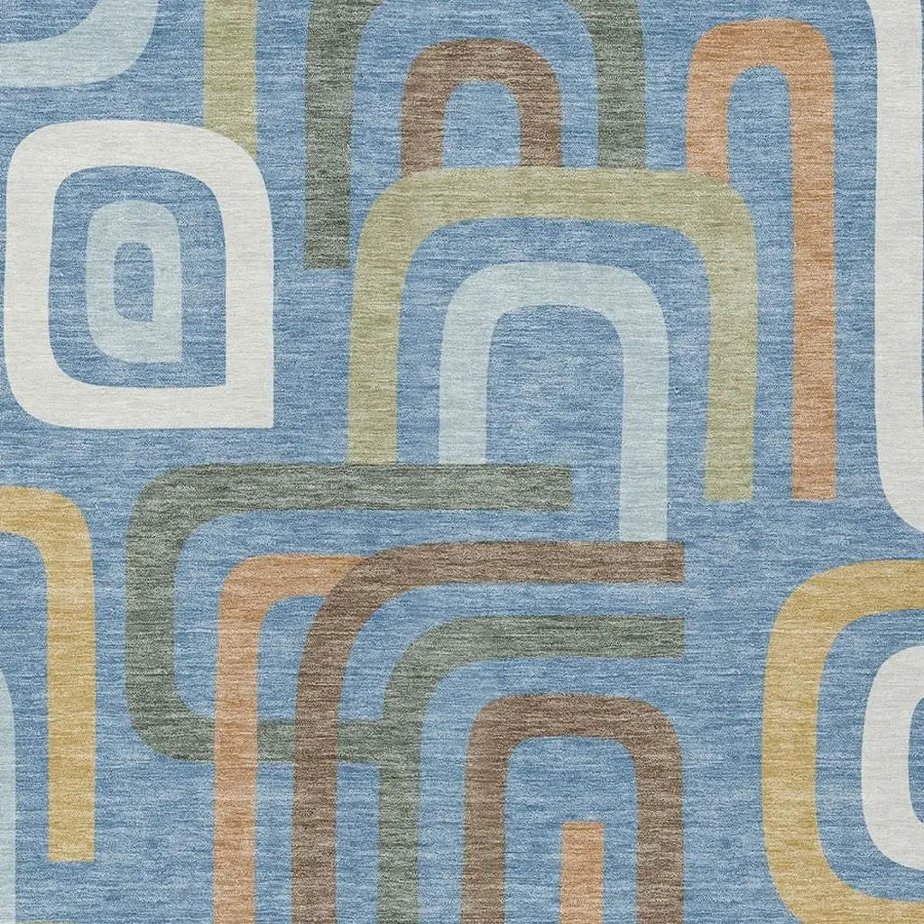 9' X 12' Blue And Green Geometric Washable Indoor Outdoor Area Rug Homeroots Outdoor