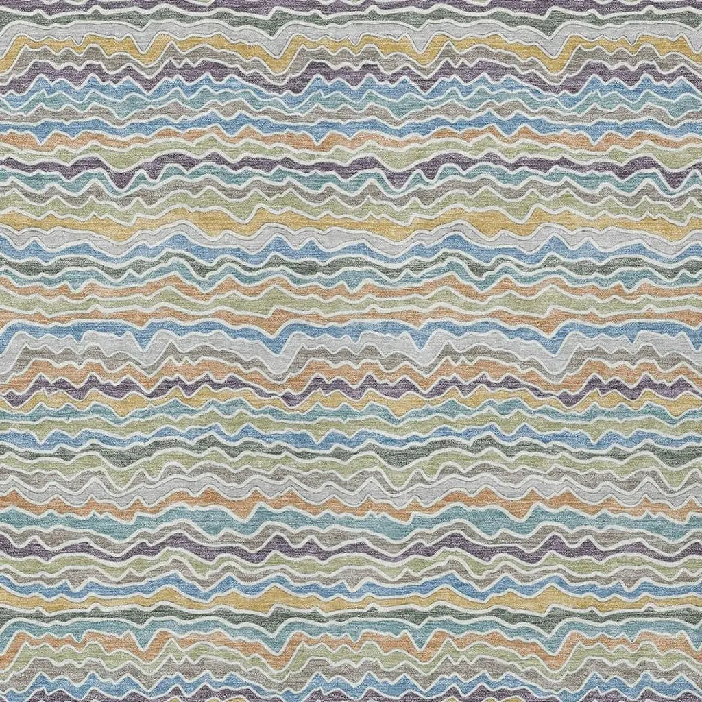 9' X 12' Blue And Green Striped Washable Indoor Outdoor Area Rug Homeroots Outdoor