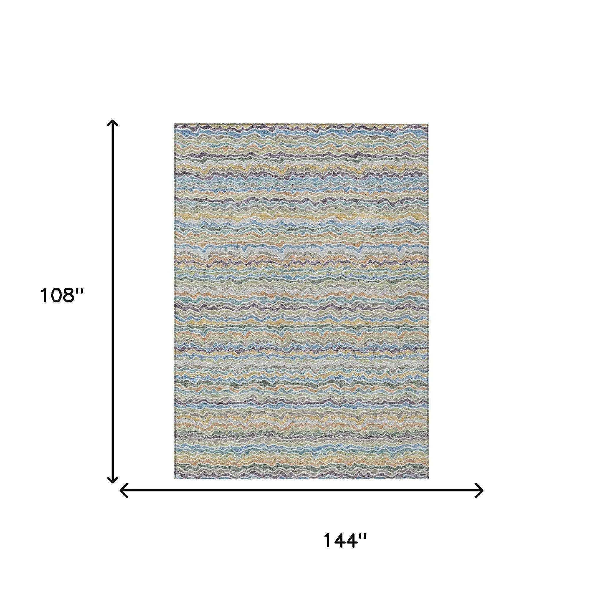 9' X 12' Blue And Green Striped Washable Indoor Outdoor Area Rug Homeroots Outdoor