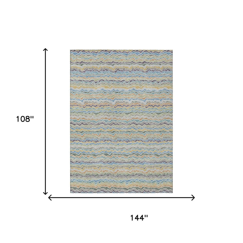 9' X 12' Blue And Green Striped Washable Indoor Outdoor Area Rug Homeroots Outdoor
