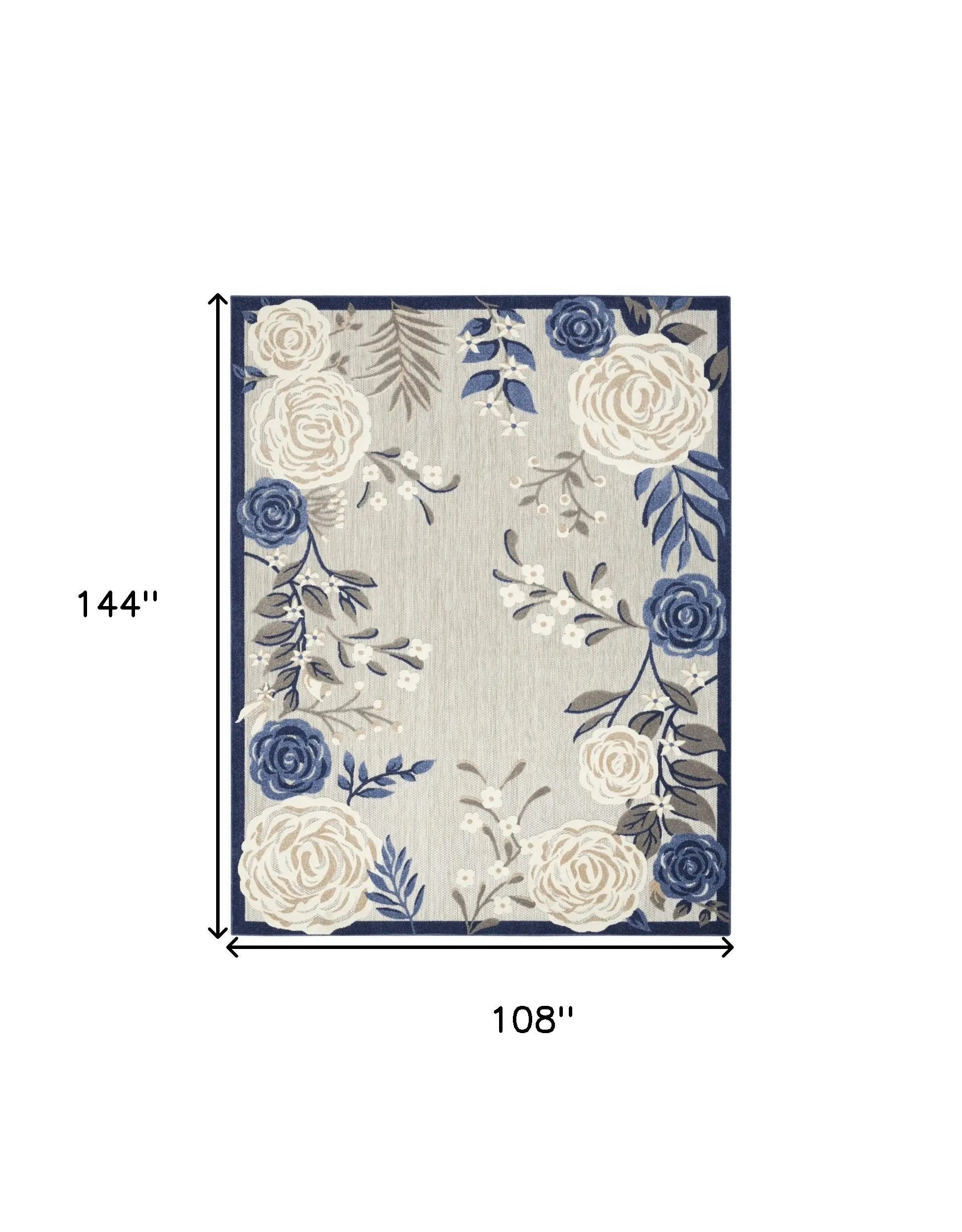 9' X 12' Blue And Grey Floral Stain Resistant Non Skid Area Rug Homeroots Outdoor