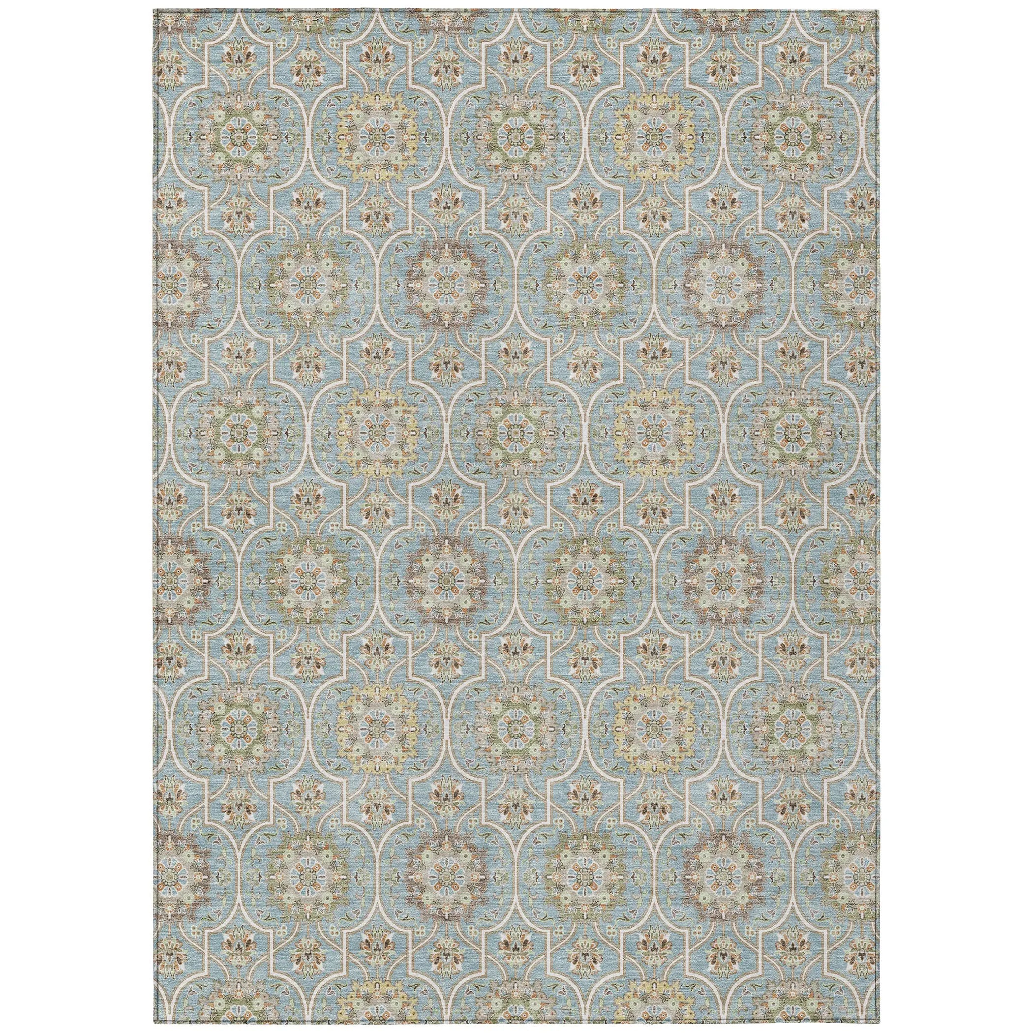 9' X 12' Blue And Ivory Floral Medallion Washable Indoor Outdoor Area Rug Homeroots Outdoor