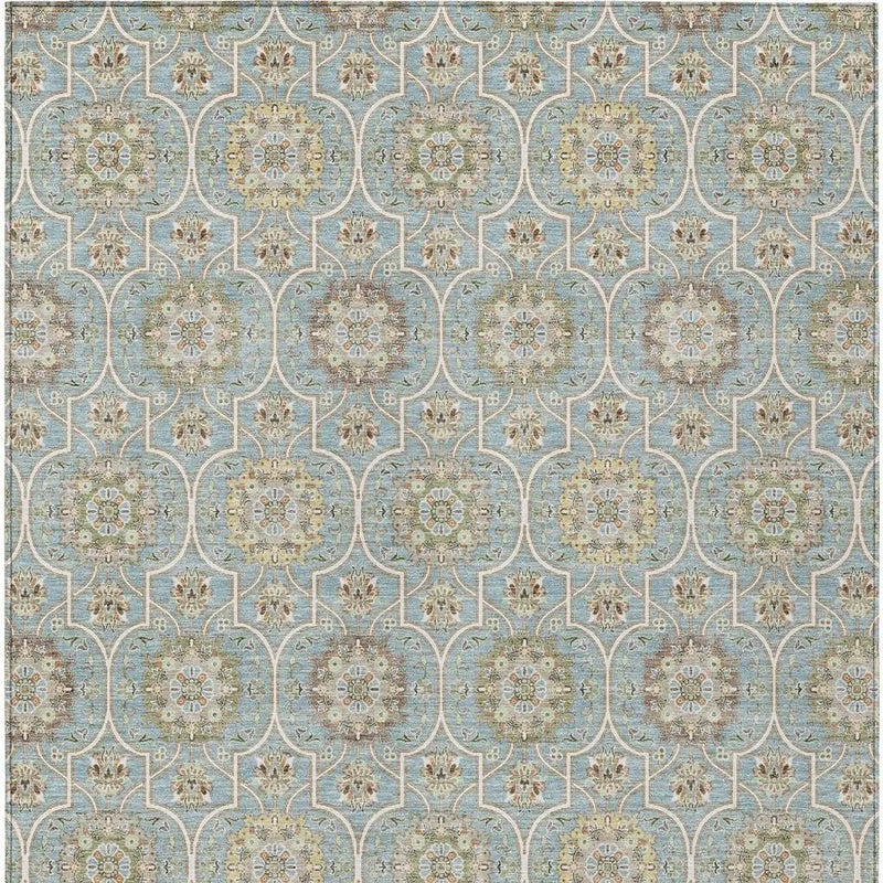 9' X 12' Blue And Ivory Floral Medallion Washable Indoor Outdoor Area Rug Homeroots Outdoor