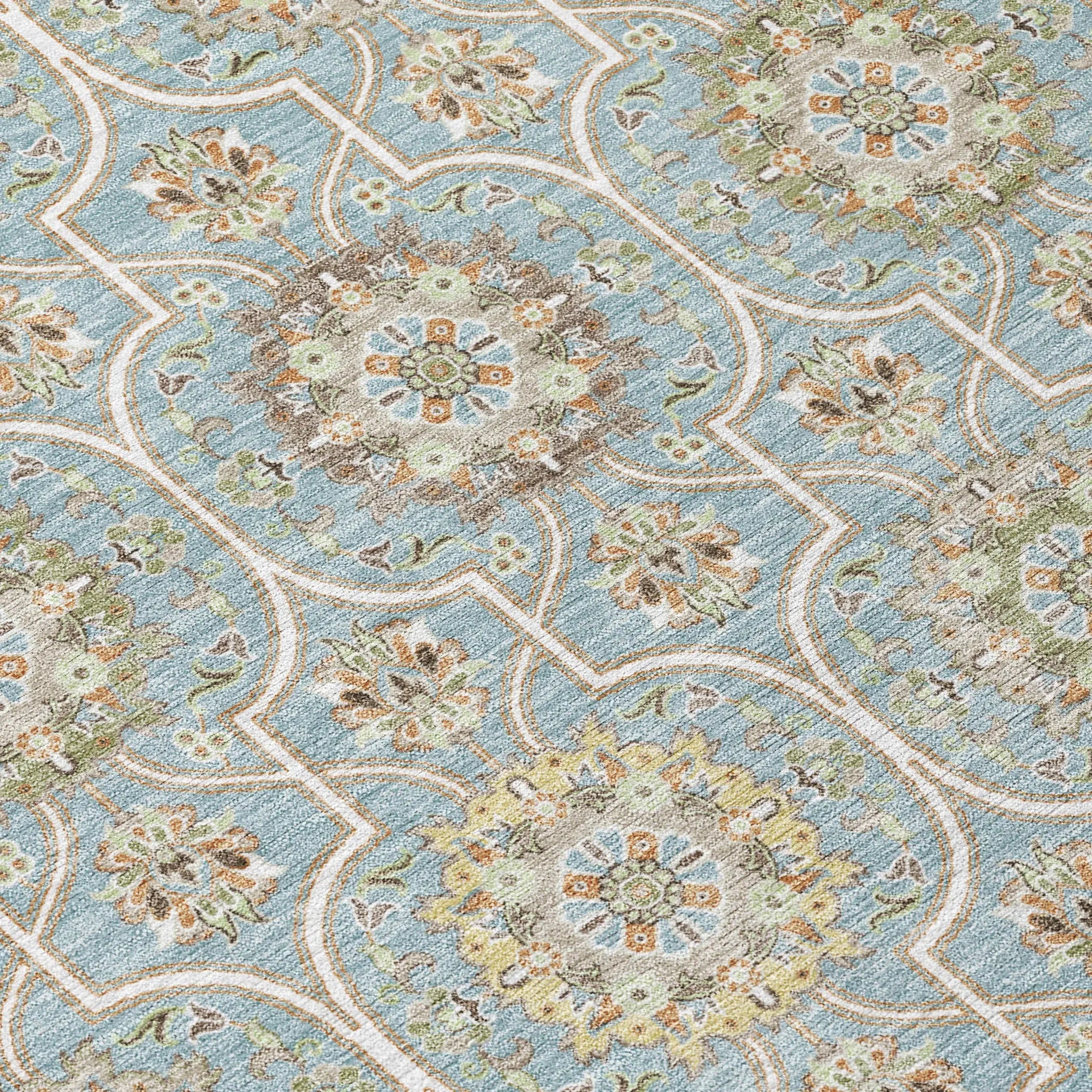 9' X 12' Blue And Ivory Floral Medallion Washable Indoor Outdoor Area Rug Homeroots Outdoor