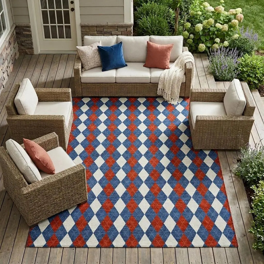 9' X 12' Blue And Ivory Geometric Washable Indoor Outdoor Area Rug Homeroots Outdoor