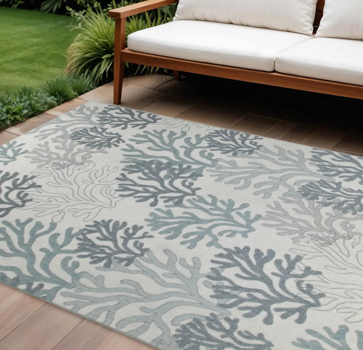 9' X 12' Blue And Ivory Nautical Indoor Outdoor Area Rug Homeroots Outdoor