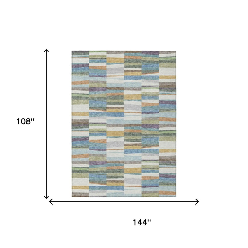 9' X 12' Blue And Ivory Striped Washable Indoor Outdoor Area Rug Homeroots Outdoor