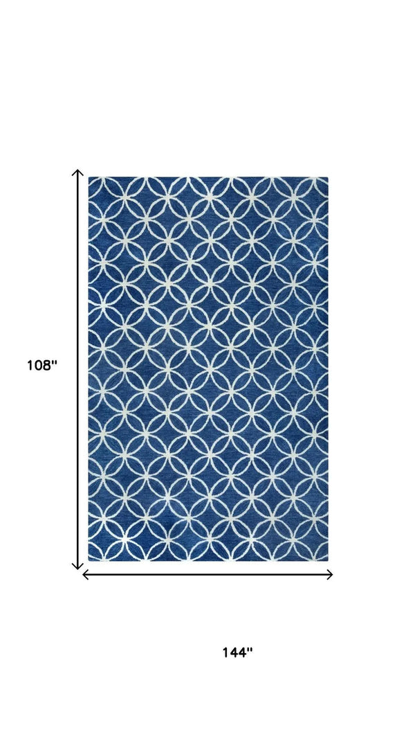 9' X 12' Blue And Ivory Wool Geometric Hand Tufted Area Rug Homeroots Home Decor